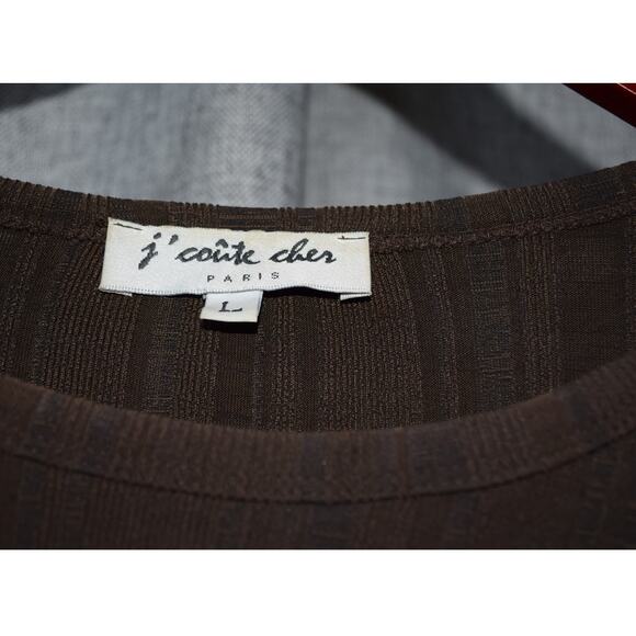 J’Coûte Cher Paris Brown Ribbed Long Sleeve Stretch Top Size L - Picture 3 of 3